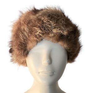 Raccoon Fur Hat Women Standard Sized Satin Lined Brown Long Haired Winter Wear 